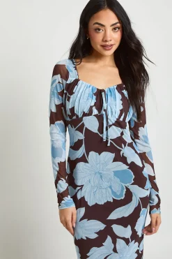 Robe Maxi Paysanne en Maille à Imprimé Floral