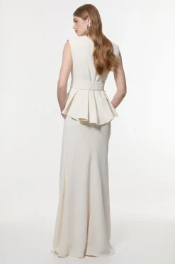Robe maxi peplum cintrée avec ceinture