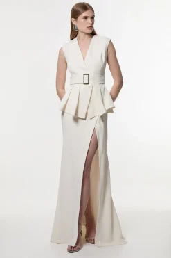 Robe maxi peplum cintrée avec ceinture