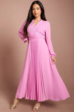 Coast Robe Maxi Petite Avec Détails Plissés Et Finitions En Dentelle<Femme Satin Et Dentelle|Robes À Manches Longues