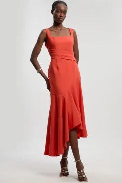 KarenMillen Robe Maxi Petite À Bretelles Extensible Compacte Et Ourlet Asymétrique<Femme Robes|Robes Longues