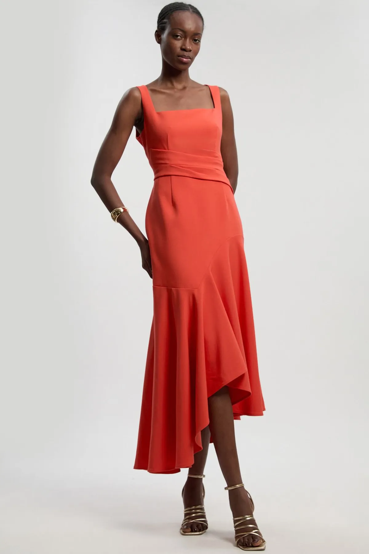 KarenMillen Robe Maxi Petite À Bretelles Extensible Compacte Et Ourlet Asymétrique<Femme Robes|Robes Longues