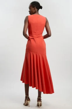 KarenMillen Robe Maxi Petite À Bretelles Extensible Compacte Et Ourlet Asymétrique<Femme Robes|Robes Longues