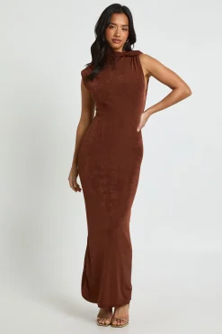 Robe Maxi Petite en Acétate Slinky à Col Torsadé