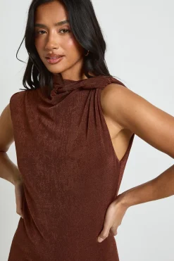 Robe Maxi Petite en Acétate Slinky à Col Torsadé