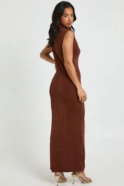 Robe Maxi Petite en Acétate Slinky à Col Torsadé