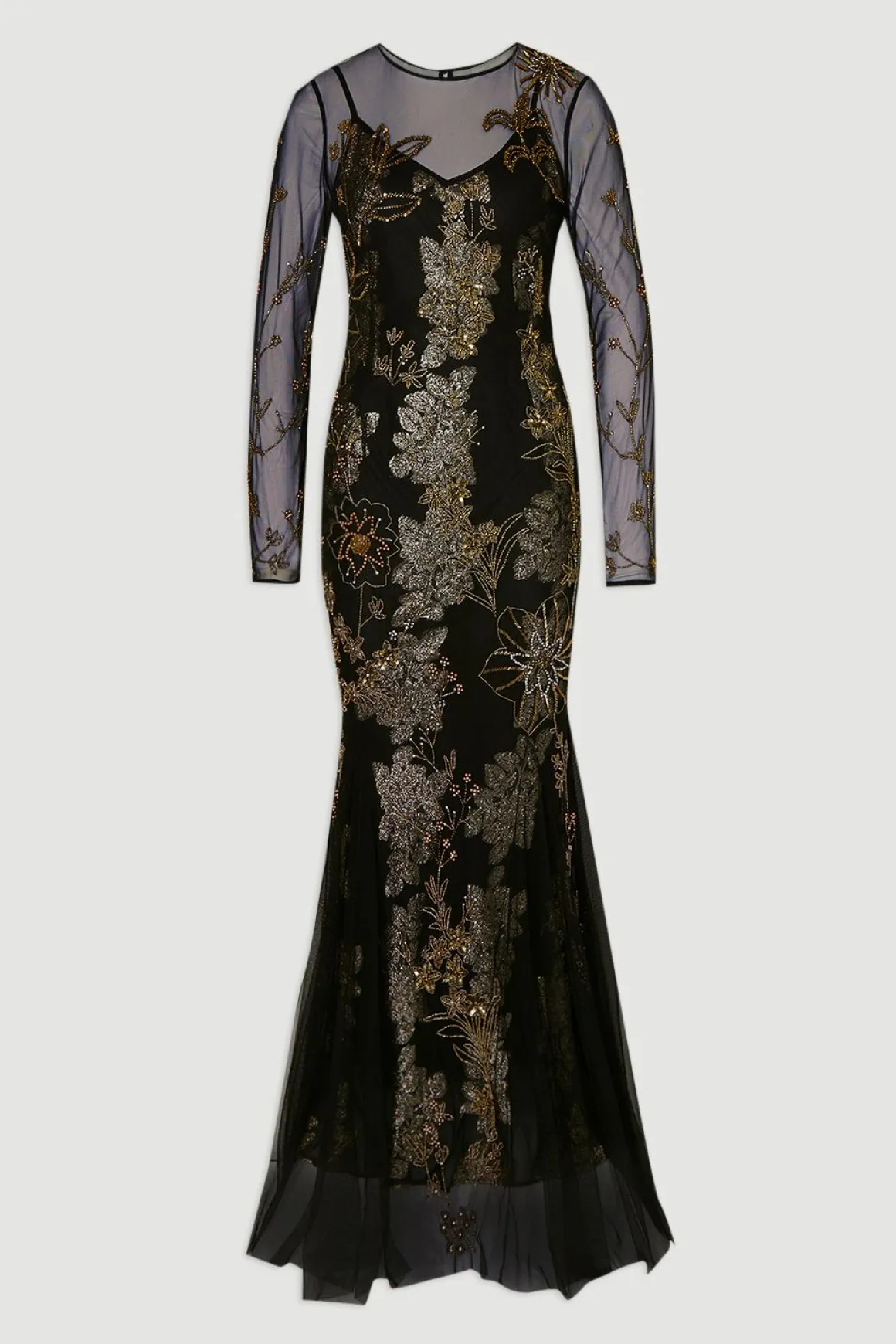 Robe Maxi Petite en Georgette Métallisée Tissée avec Appliqués Floraux