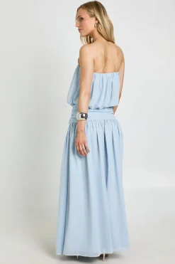 Robe Maxi Petite En Mousseline À Taille Basse Froncée Et Bustier Bandeau