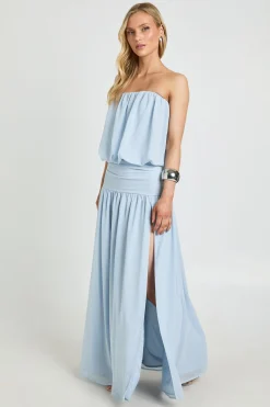 Robe Maxi Petite En Mousseline À Taille Basse Froncée Et Bustier Bandeau