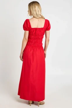boohoo Robe Maxi Petite En Popeline De Coton À Corsage Froncé Et Manches Bouffantes<Femme Toutes Les Robes|Robes Longues