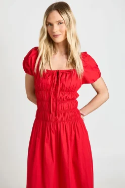 boohoo Robe Maxi Petite En Popeline De Coton À Corsage Froncé Et Manches Bouffantes<Femme Toutes Les Robes|Robes Longues