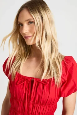 boohoo Robe Maxi Petite En Popeline De Coton À Corsage Froncé Et Manches Bouffantes<Femme Toutes Les Robes|Robes Longues