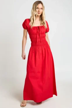 boohoo Robe Maxi Petite En Popeline De Coton À Corsage Froncé Et Manches Bouffantes<Femme Toutes Les Robes|Robes Longues