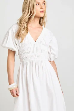 Robe Maxi Petite En Popeline De Coton À Corsage Froncé Col En V Et Manches Bouffantes