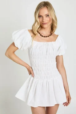 Robe Maxi Petite À Manches Bouffantes Froncées Effet Lin