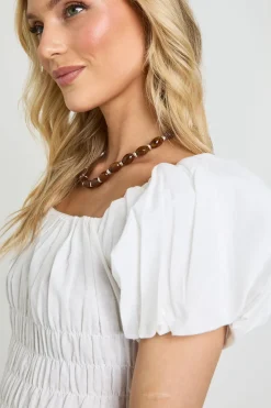 Robe Maxi Petite À Manches Bouffantes Froncées Effet Lin