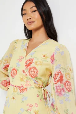 Dorothy Perkins Robe Maxi Petite À Manches Bouffantes Avec Détail Cache-cœur Imprimé<Femme Robes À Manches Longues|Robes