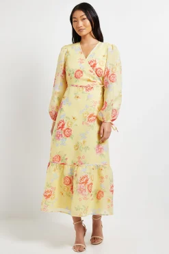 Dorothy Perkins Robe Maxi Petite À Manches Bouffantes Avec Détail Cache-cœur Imprimé<Femme Robes À Manches Longues|Robes