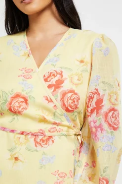 Dorothy Perkins Robe Maxi Petite À Manches Bouffantes Avec Détail Cache-cœur Imprimé<Femme Robes À Manches Longues|Robes