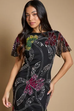 Oasis Robe Maxi Petite À Manches Évasées Et Ornements Floraux En Éventail<Femme Toutes Les Robes|Robes Longues