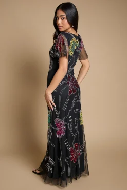 Oasis Robe Maxi Petite À Manches Évasées Et Ornements Floraux En Éventail<Femme Toutes Les Robes|Robes Longues