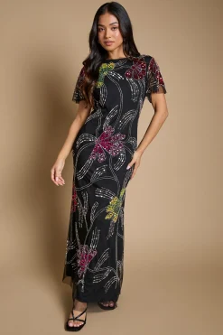 Oasis Robe Maxi Petite À Manches Évasées Et Ornements Floraux En Éventail<Femme Toutes Les Robes|Robes Longues
