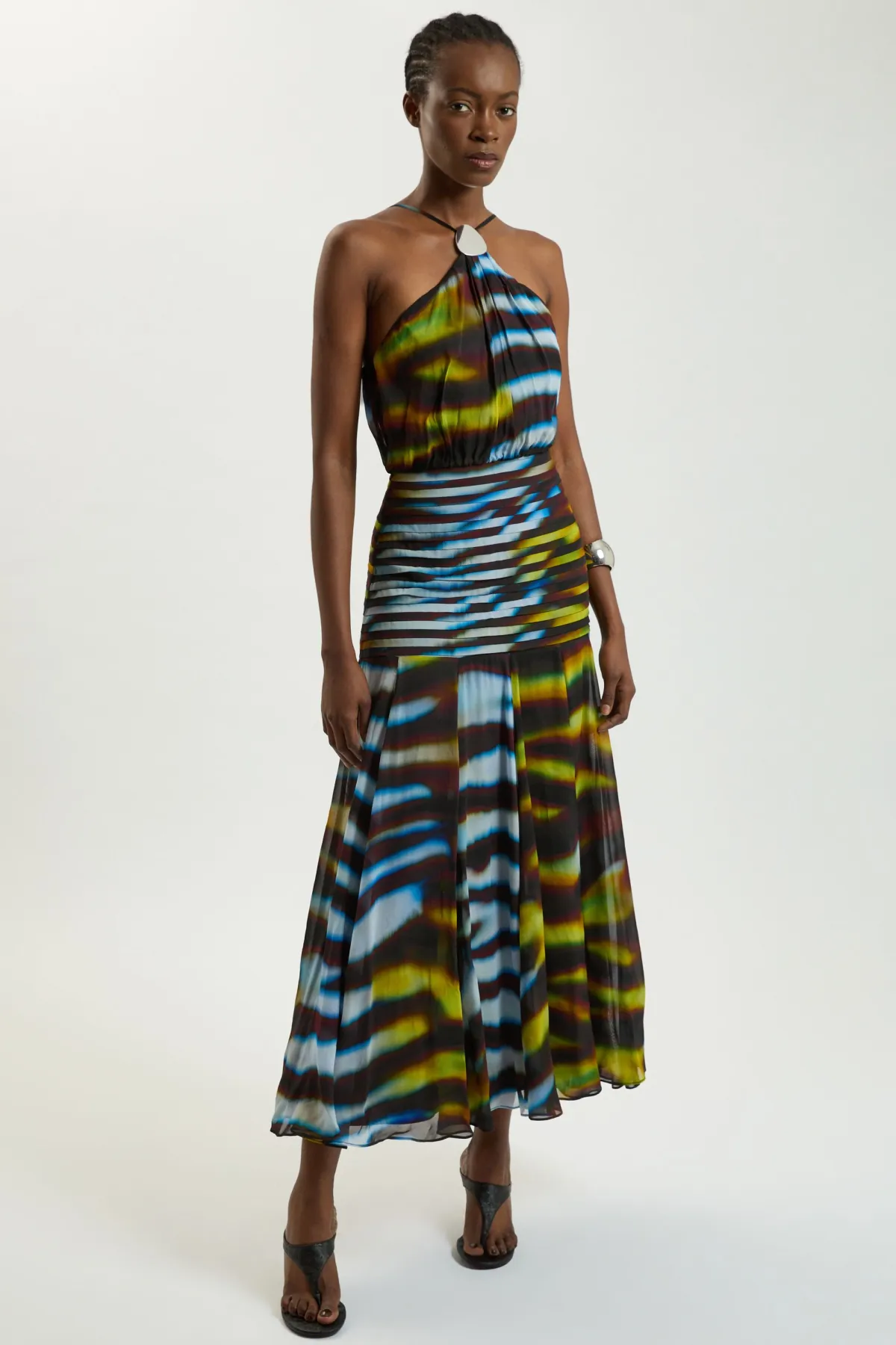 KarenMillen Robe Maxi Petite Taille En Georgette De Viscose Tissée À Col Licou Imprimé Animalier Avec Ourlet Asymétrique<Femme Toutes Les Robes|Robes