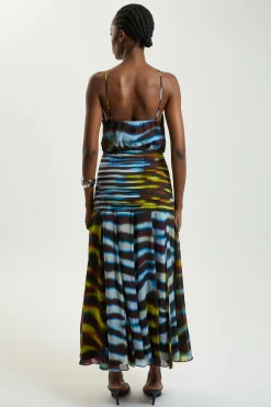 KarenMillen Robe Maxi Petite Taille En Georgette De Viscose Tissée À Col Licou Imprimé Animalier Avec Ourlet Asymétrique<Femme Toutes Les Robes|Robes