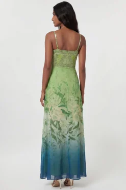 Robe Maxi Plissée Bandeau À Imprimé Floral Ombré Et Ornements