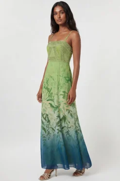 Robe Maxi Plissée Bandeau À Imprimé Floral Ombré Et Ornements