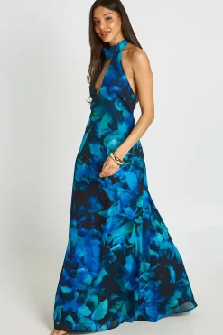 Robe Maxi Plissée À Col Montant Et Imprimé Floral