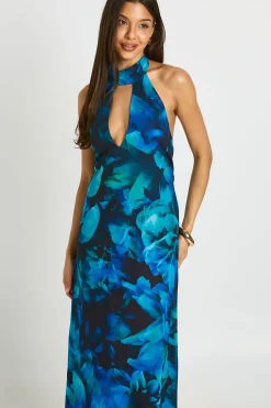 Robe Maxi Plissée À Col Montant Et Imprimé Floral