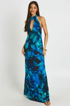 Robe Maxi Plissée À Col Montant Et Imprimé Floral