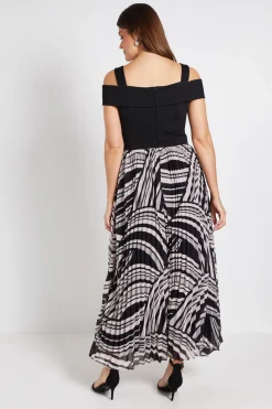 Robe Maxi Plissée En Ponte À Épaules Dénudées