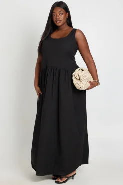 Robe Maxi Plissée En Popeline De Coton Grande Taille