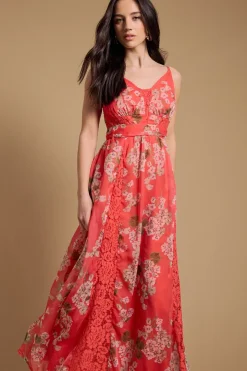 Robe Maxi Plissée À La Taille Avec Panneaux De Dentelle