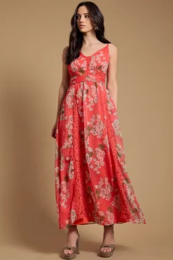 Robe Maxi Plissée À La Taille Avec Panneaux De Dentelle