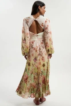 KarenMillen Robe Maxi Plissée à Motifs Floraux Éparpillés avec Manches Bouffantes et Découpes<Femme Robes À Manches Longues|Robes