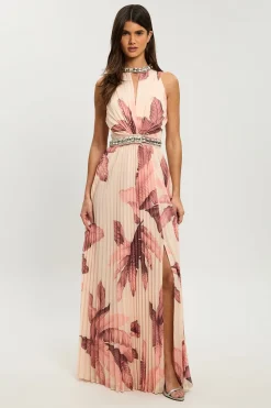 Robe Maxi Plissée Petite Avec Détail De Finition Imprimée