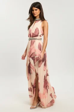 Robe Maxi Plissée Petite Avec Détail De Finition Imprimée