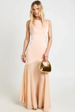 Robe Maxi Plissée Petite En Mélange De Satin Et Mousseline