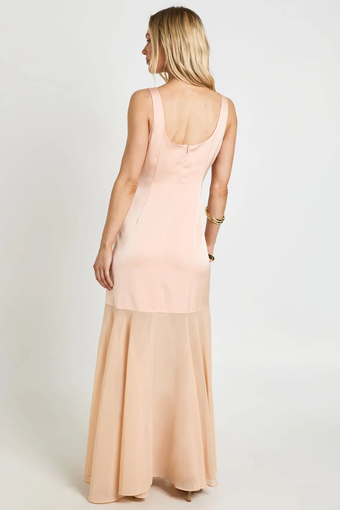 Robe Maxi Plissée Petite En Mélange De Satin Et Mousseline