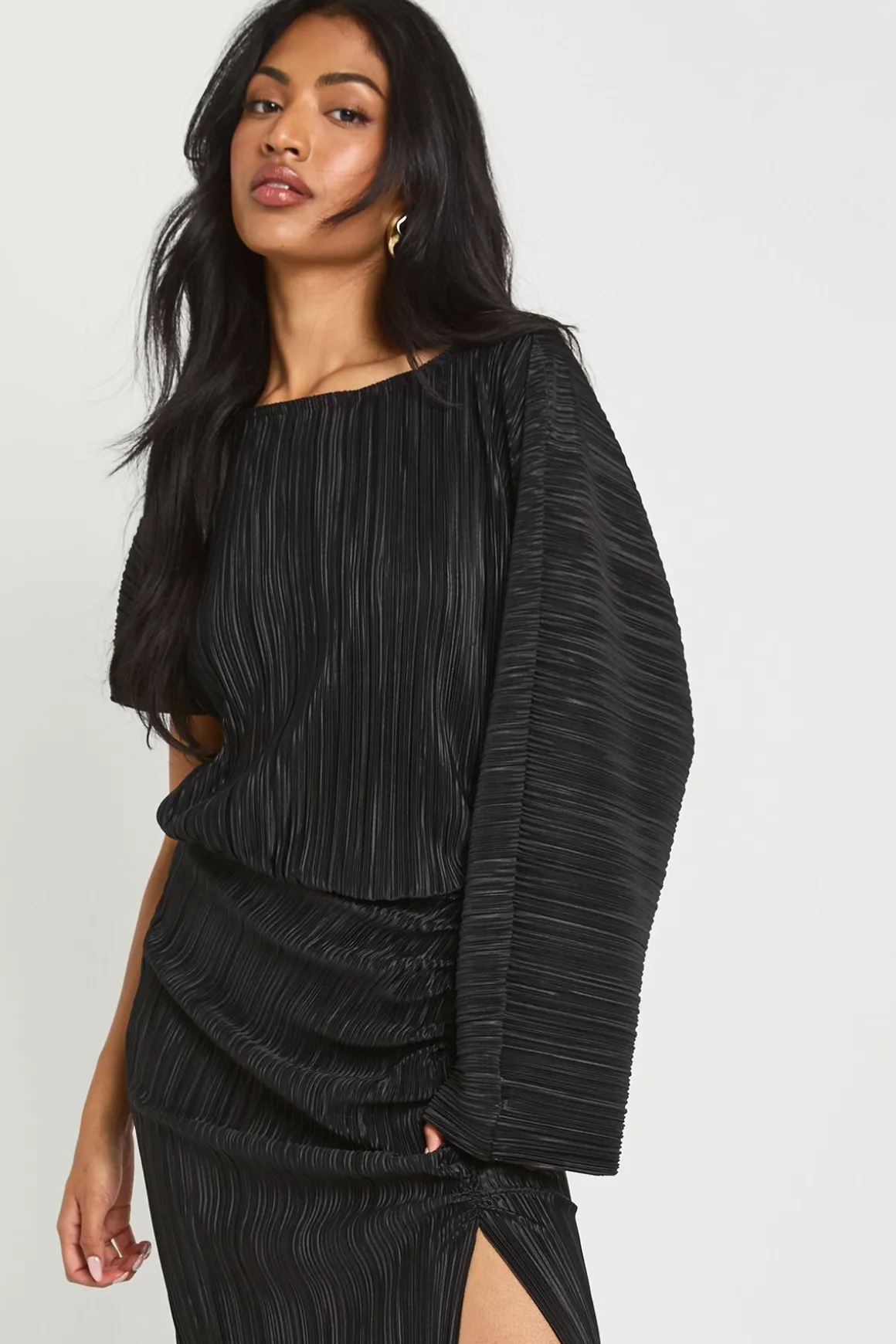 Robe Maxi Plissée Ruchée à Fente