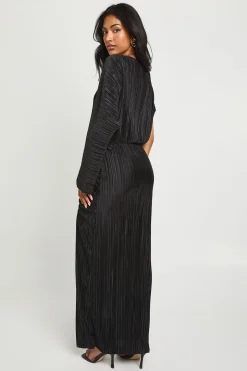 Robe Maxi Plissée Ruchée à Fente