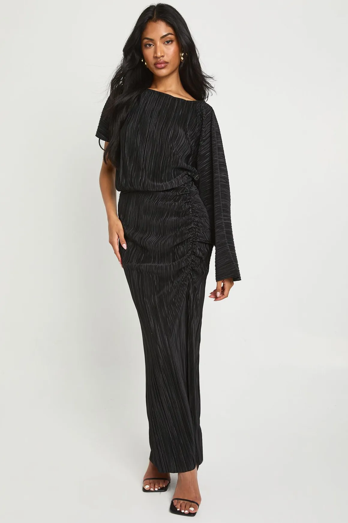 Robe Maxi Plissée Ruchée à Fente