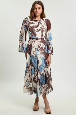 KarenMillen Robe Maxi Plissée Tissée À Motif Paisley Bleu<Femme Toutes Les Robes|Robes Longues