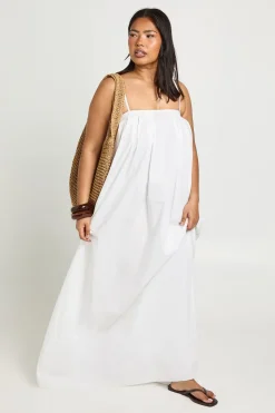 Robe Maxi Plissée À Volume En Popeline De Coton Grande Taille