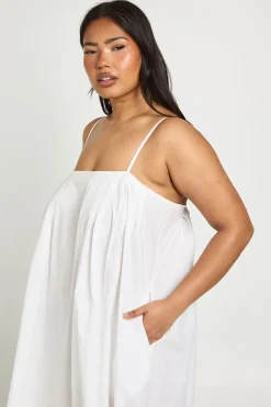 Robe Maxi Plissée À Volume En Popeline De Coton Grande Taille