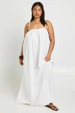 Robe Maxi Plissée À Volume En Popeline De Coton Grande Taille