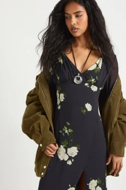 Robe Maxi Plongeante en Chiffon Floral